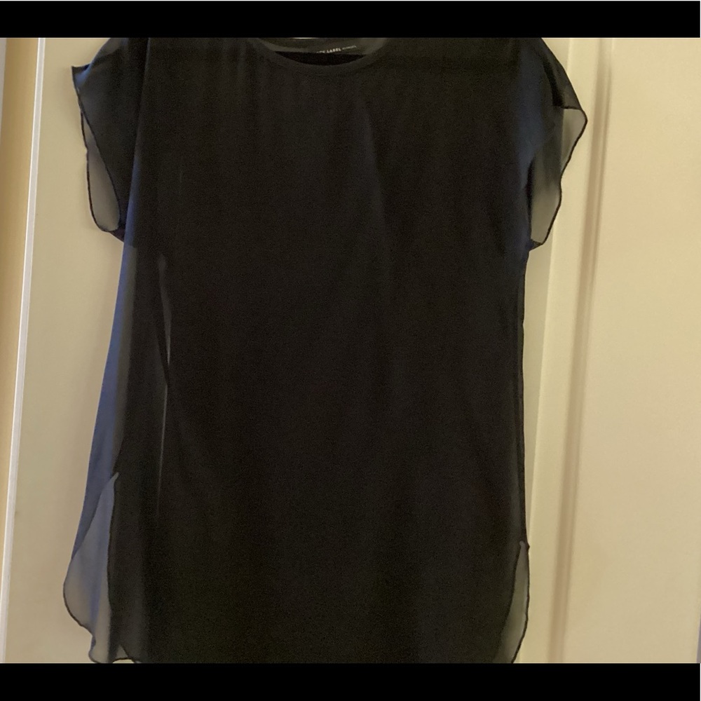 Black Label sheer black tunic, short sleeves, size 00, never worn